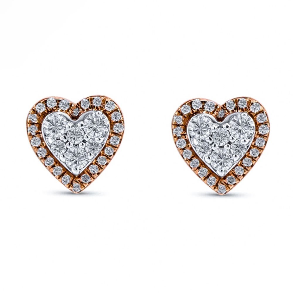 Two Tone Rose Gold 925 Sterling Silver Elegant Womens Pretty Heart Stud Earrings